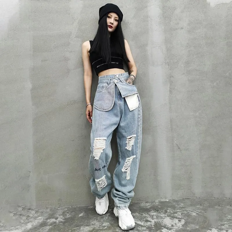 Kuma High Waist Ripped Denim Pants