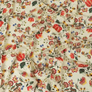 Laguna yellow synthetic crepe fabric with multicolor print in floral design-D10017