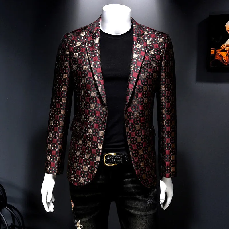 Lattice Grid Pattern Multicolor Blazer