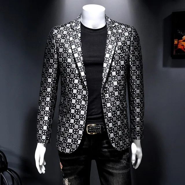 Lattice Grid Pattern Multicolor Blazer