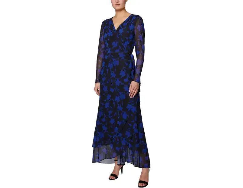 LAUNDRY By Shelli Segal Women's Floral Black and Navy Wrap Dress