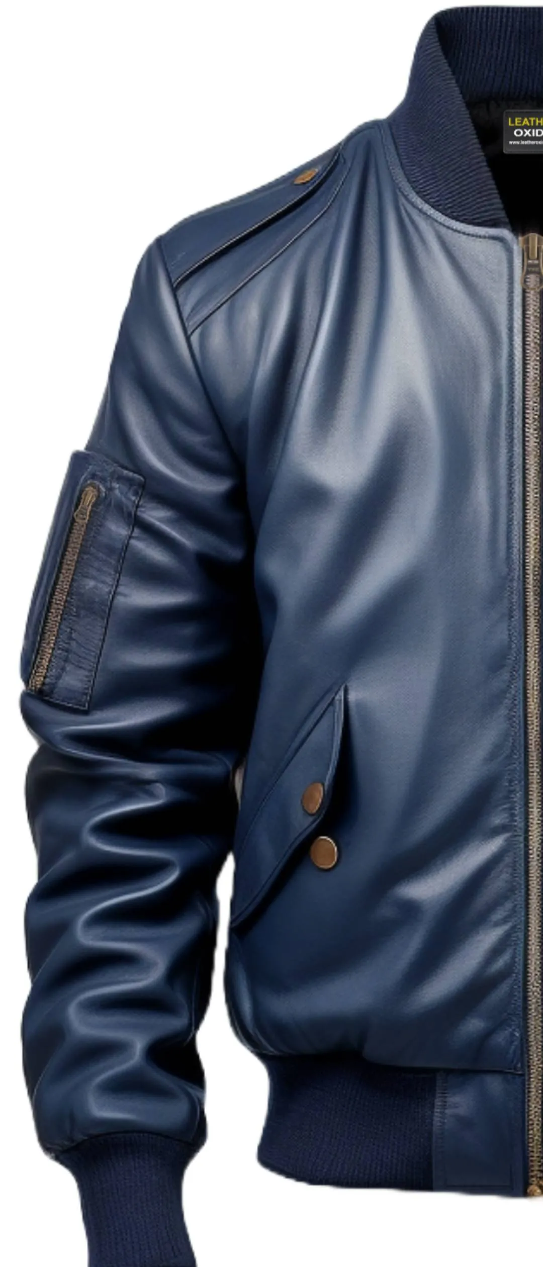 Men Flight Bomber Blue Leather Jacket - Bomber Leather Jacket