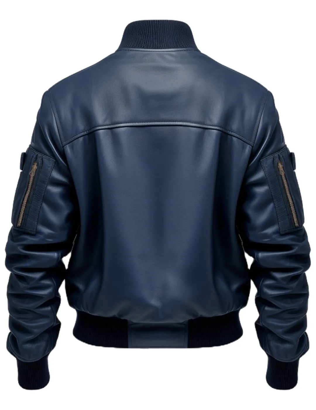 Men Flight Bomber Blue Leather Jacket - Bomber Leather Jacket