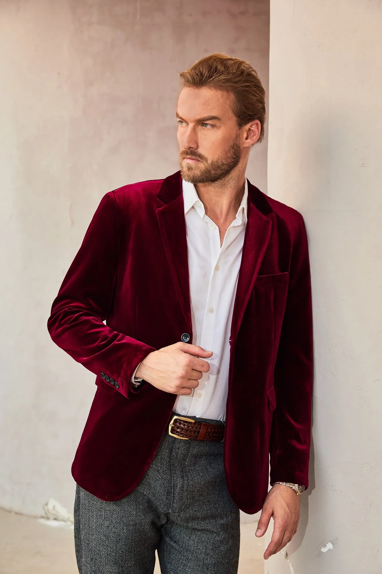 Men Velvet Party Blazer Stylish Notch Lapel Two Buttons Blazer Casual Coat