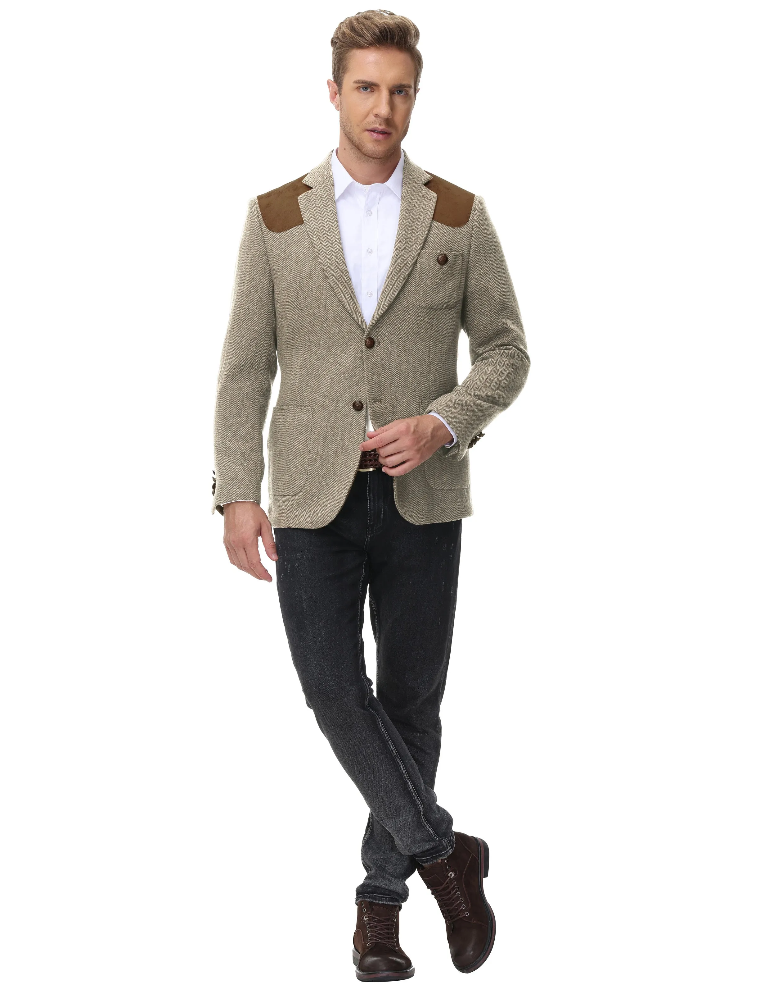 Mens British Wool Blend Suit Two Button Blazer Patchwork Tweed Sport Coats