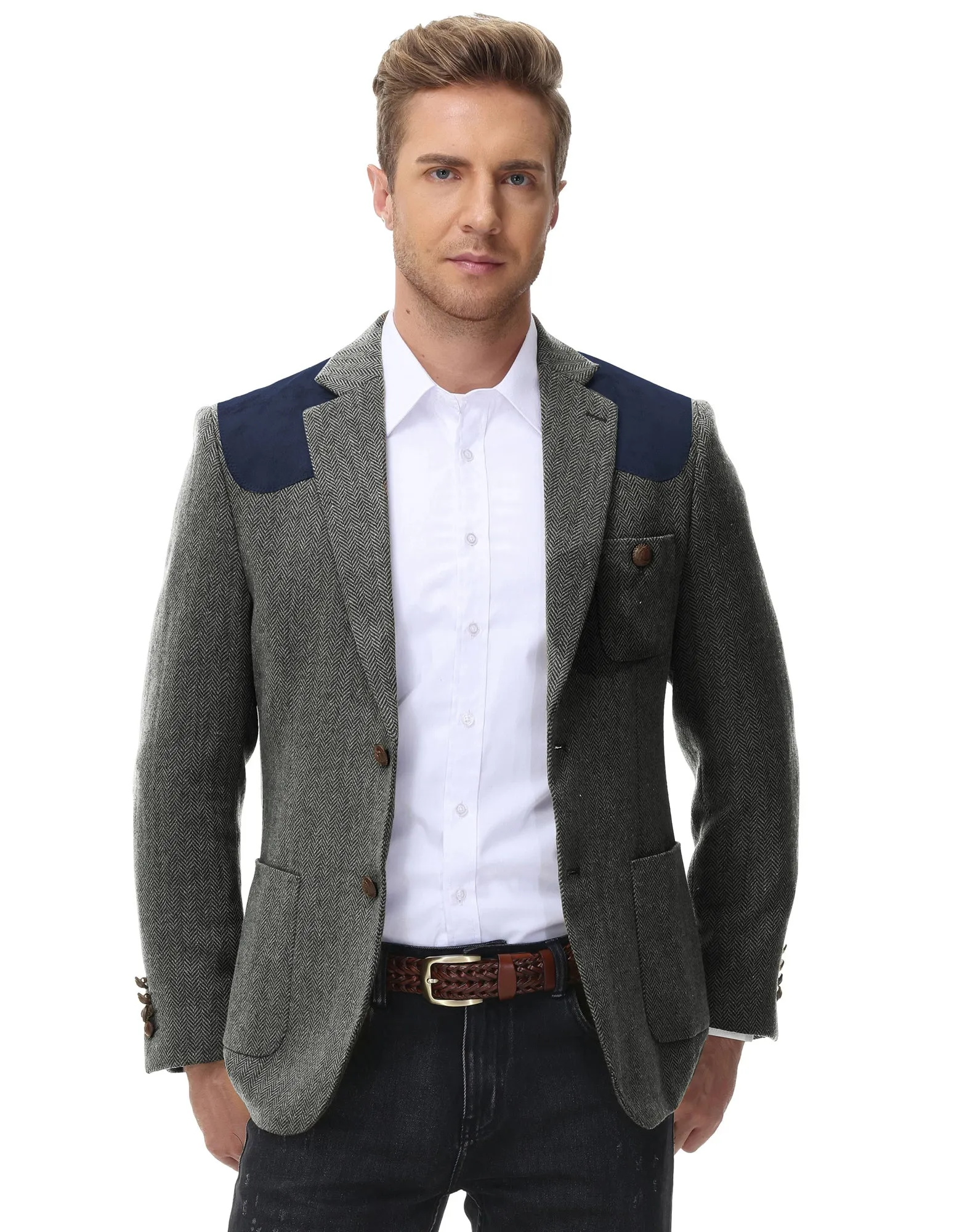 Mens British Wool Blend Suit Two Button Blazer Patchwork Tweed Sport Coats