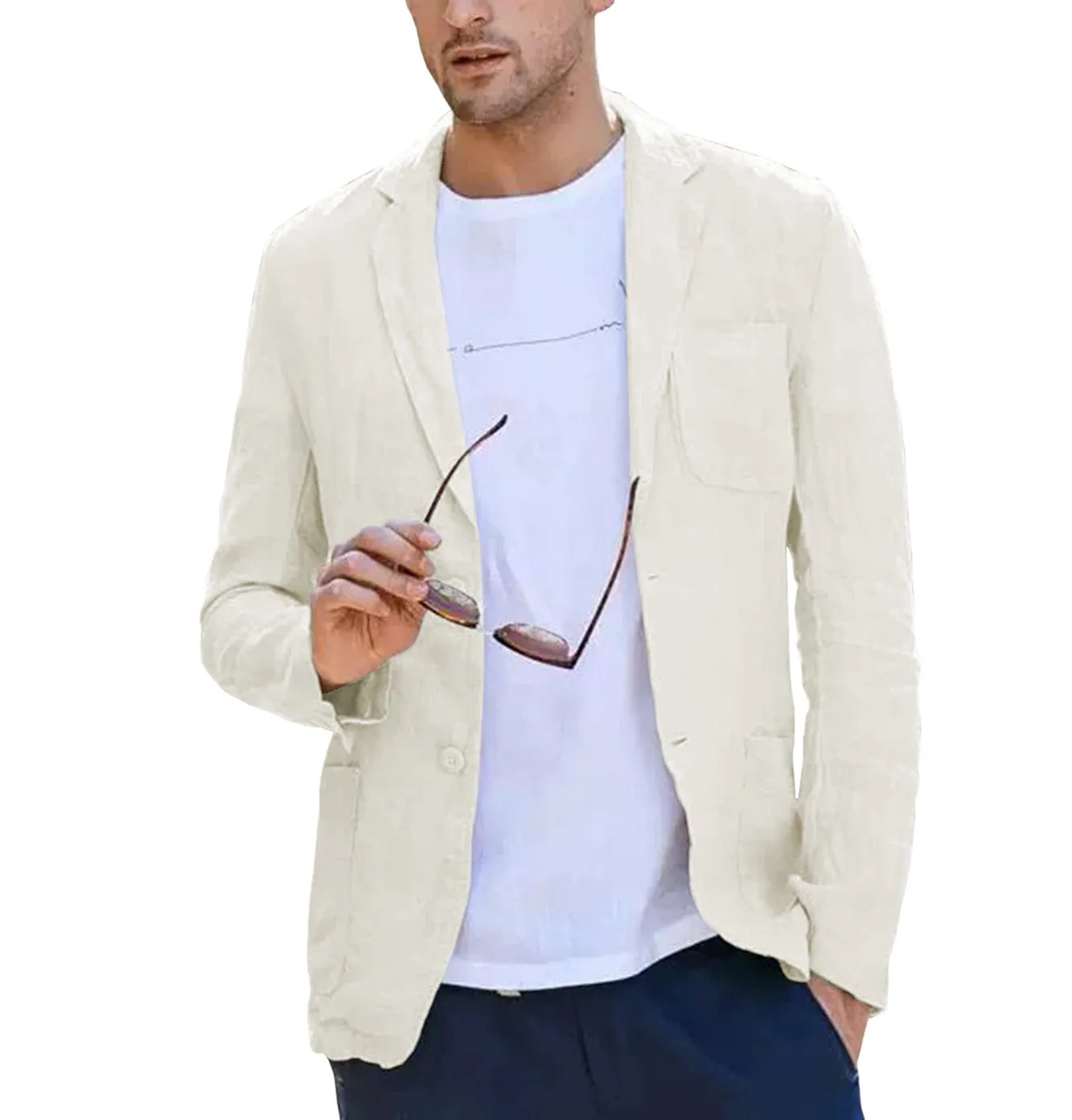 Men's Casual Summer Linen Notch Lapel Suit for Blazer