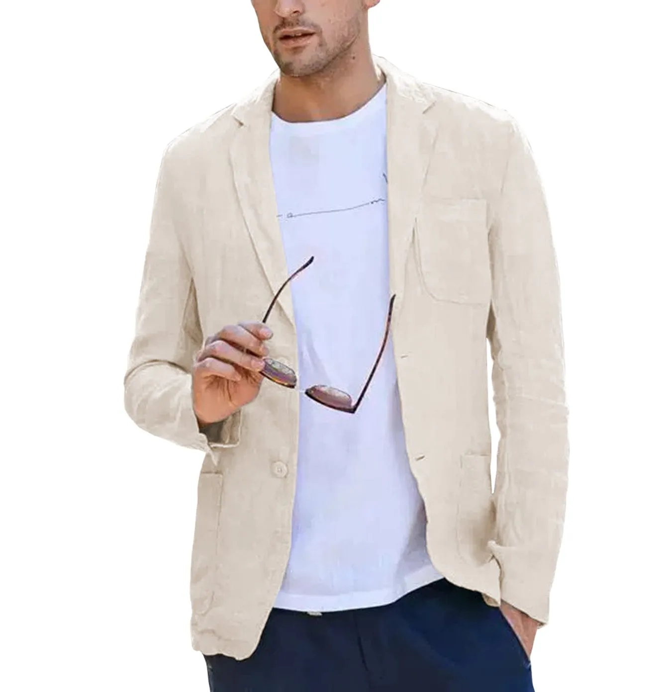 Men's Casual Summer Linen Notch Lapel Suit for Blazer