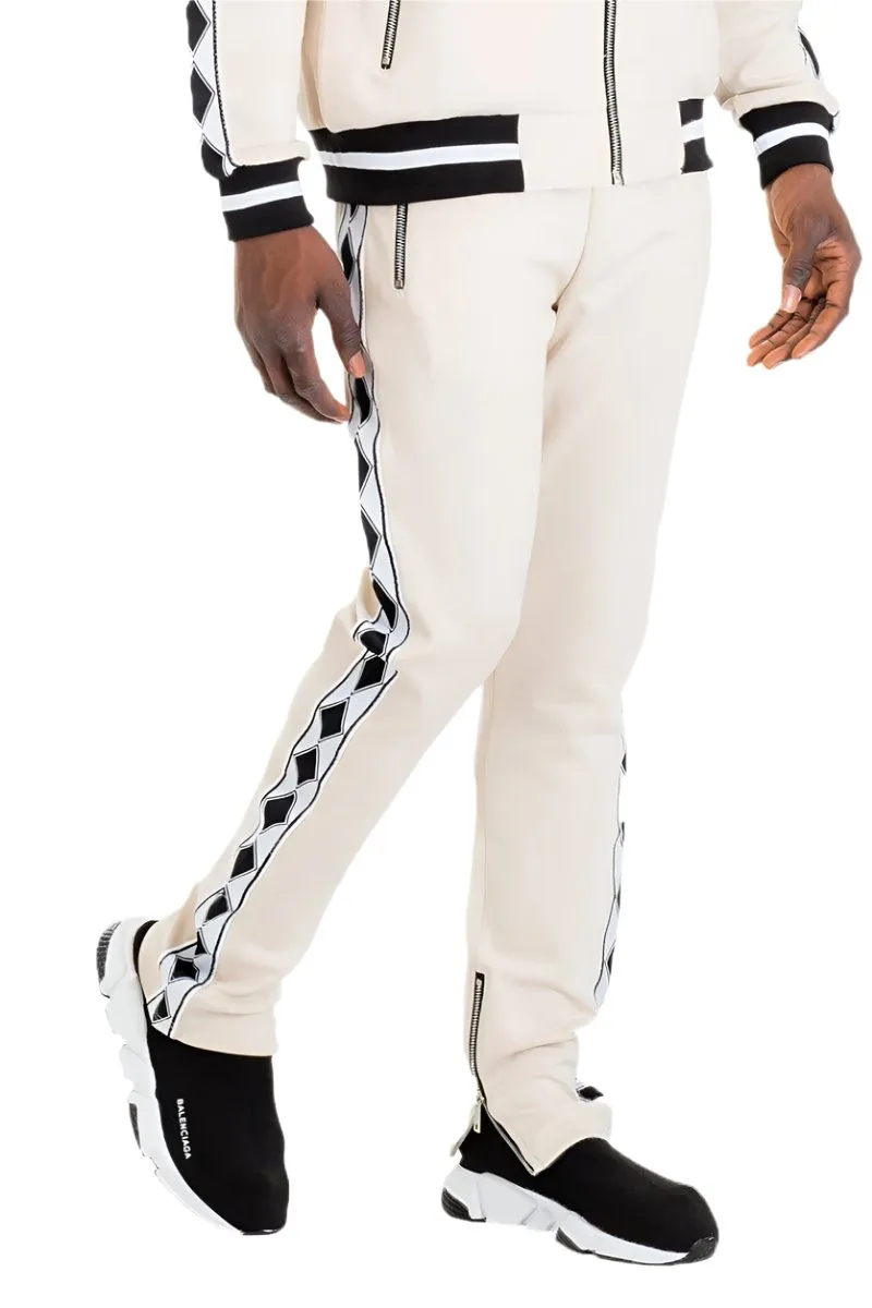 Mens Diamond Single Stripe Track Set Beige Black Pants