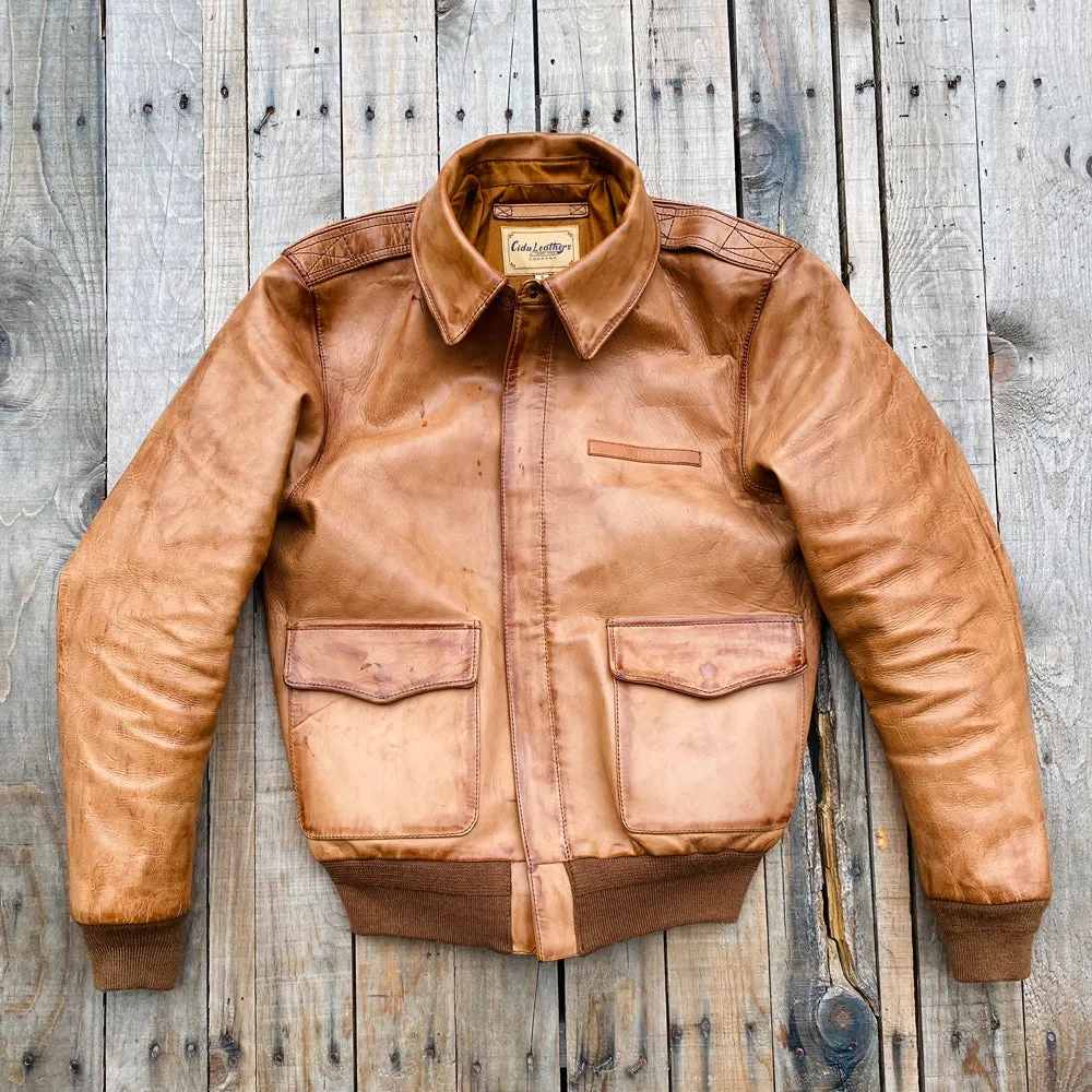 Men's Distressed Type A-2 Leather Jacket Tan