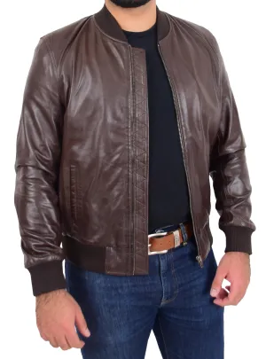 Mens Genuine Leather Bomber Jacket Jaxson Brown