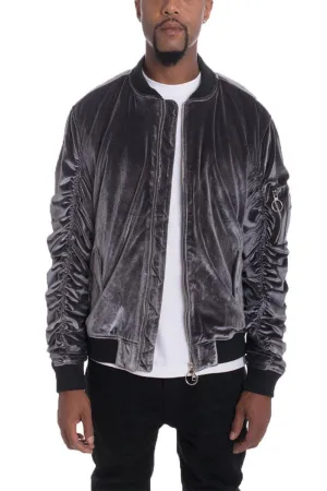 Mens Grey / Black Velour Bomber Jacket