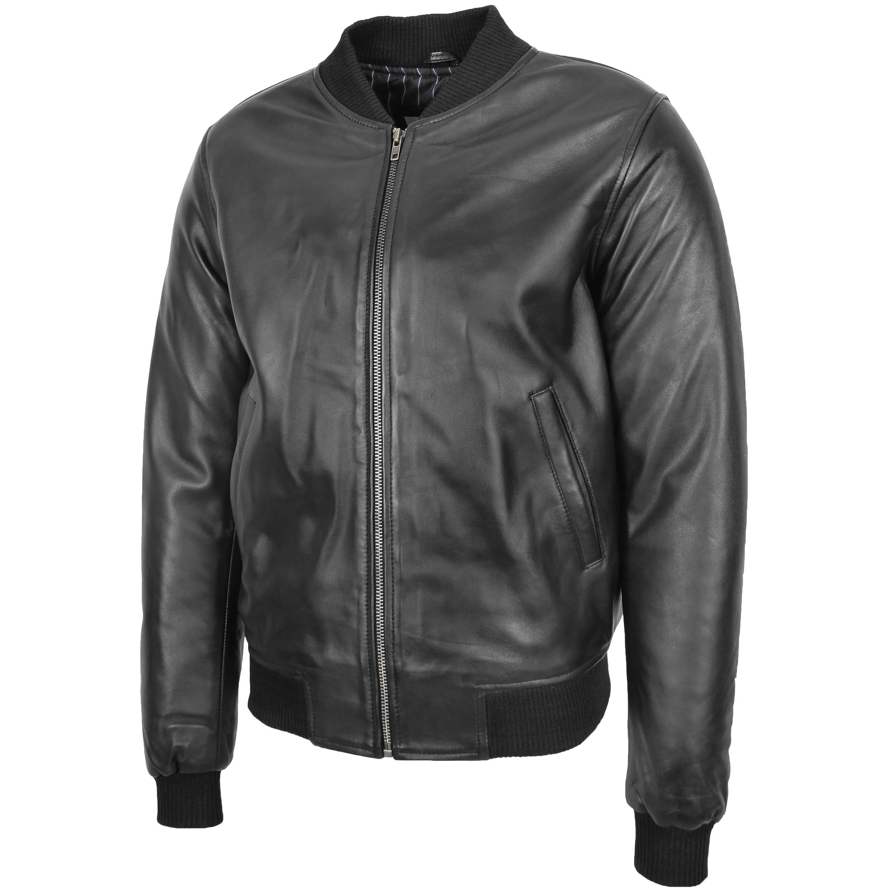 Mens Leather MA-1 Bomber Jacket Ryan Black