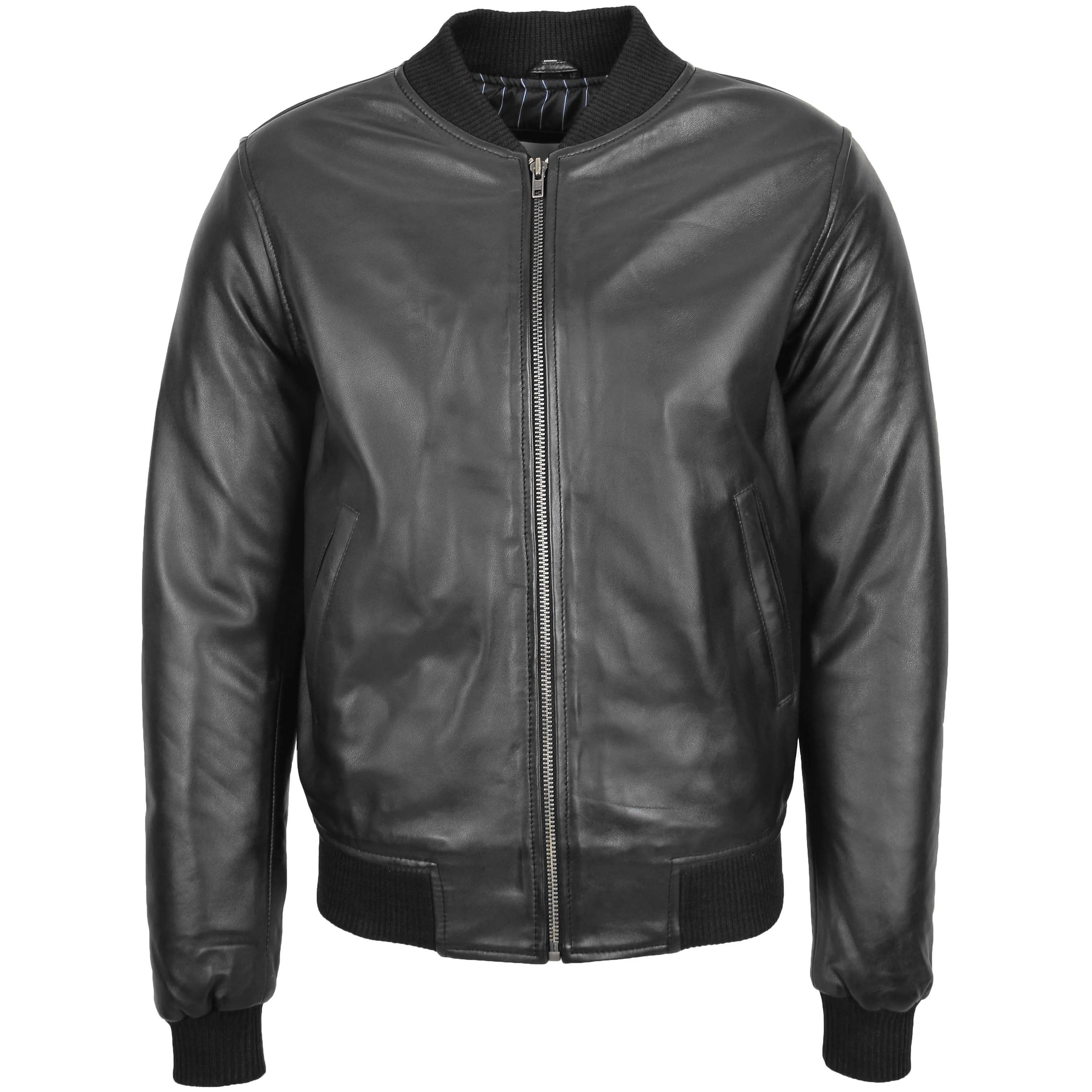 Mens Leather MA-1 Bomber Jacket Ryan Black