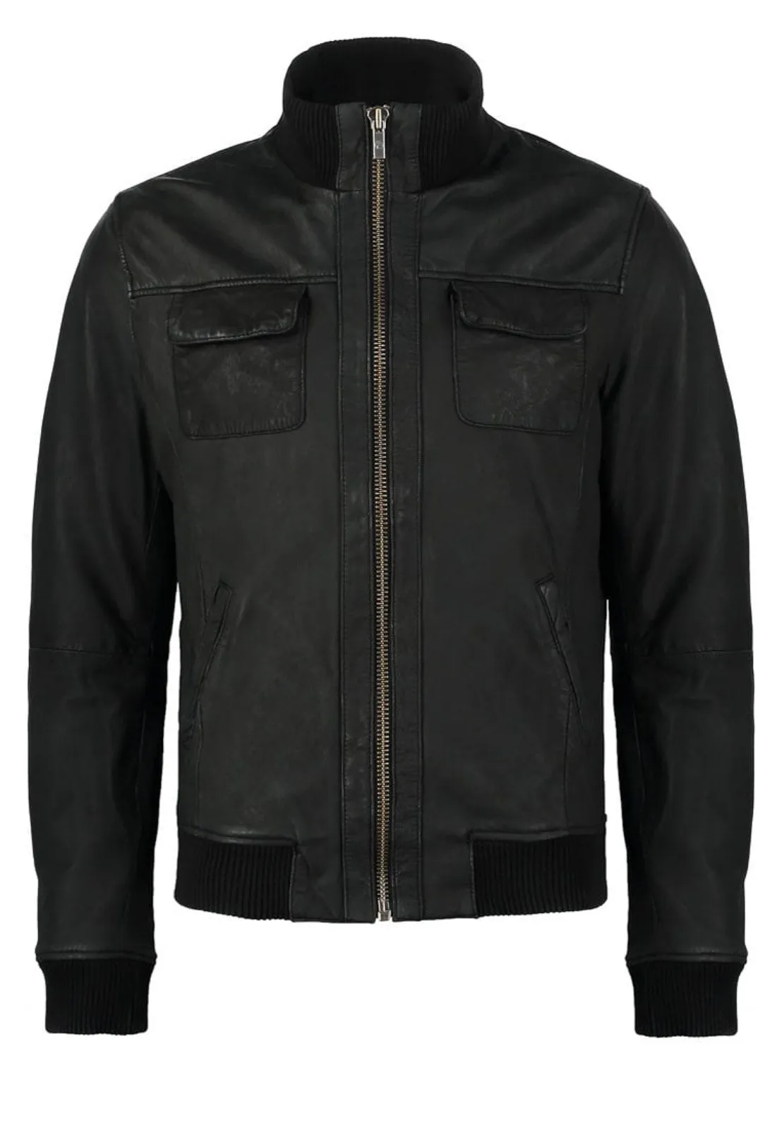 Men's Stylish Black Genuine Leather Bomber Jacket MZ06