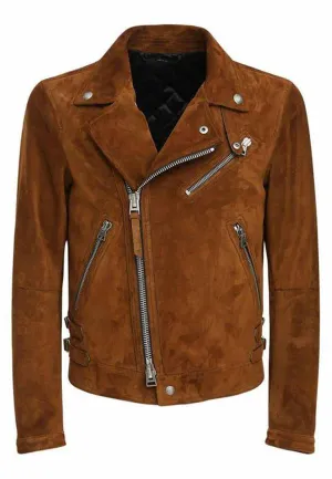 Men’s Tan Brown Leather Biker Jacket