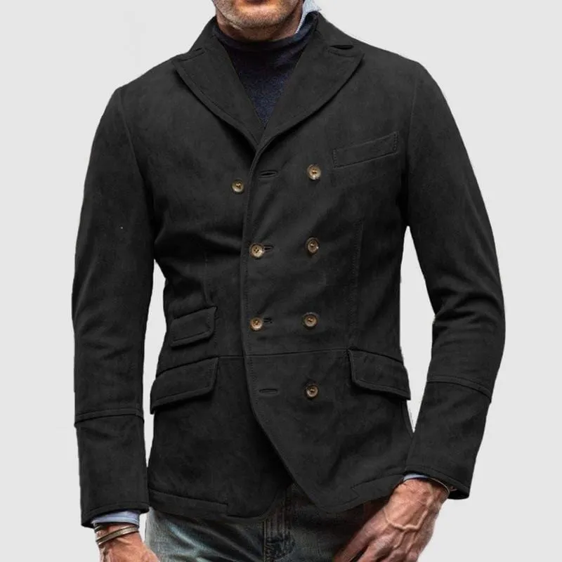 Men's Vintage Notched Notch Lapel Double Breasted Suede Blazer