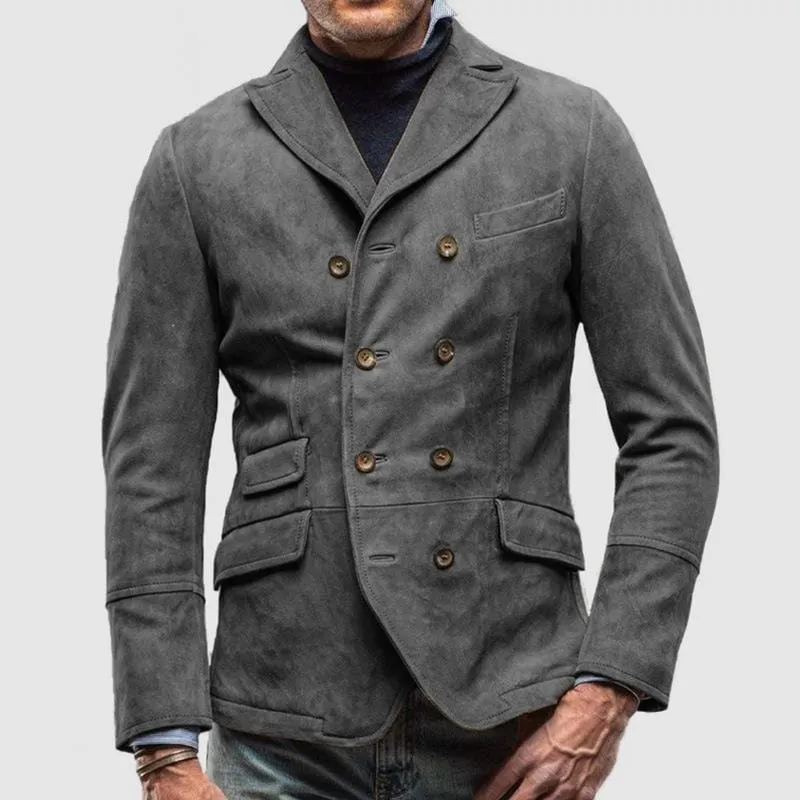 Men's Vintage Notched Notch Lapel Double Breasted Suede Blazer