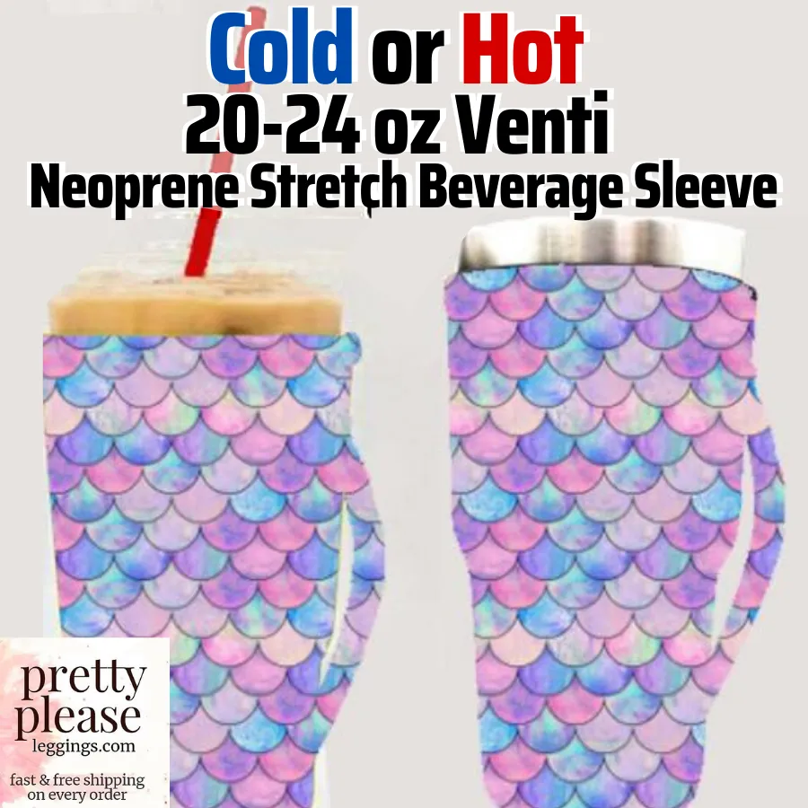 Mermaid Scales HOT or COLD Stretch DRINK SLEEVE w/Handle Fits 20-24oz Venti Starbucks Coffee rts