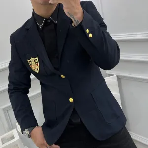 Navy White Letter Embroidery Blazer