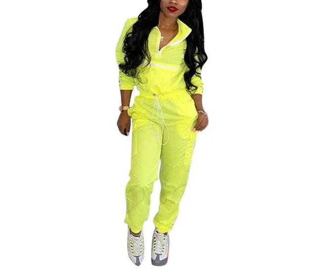 Neon 2 piece crop jacket pants track suit set