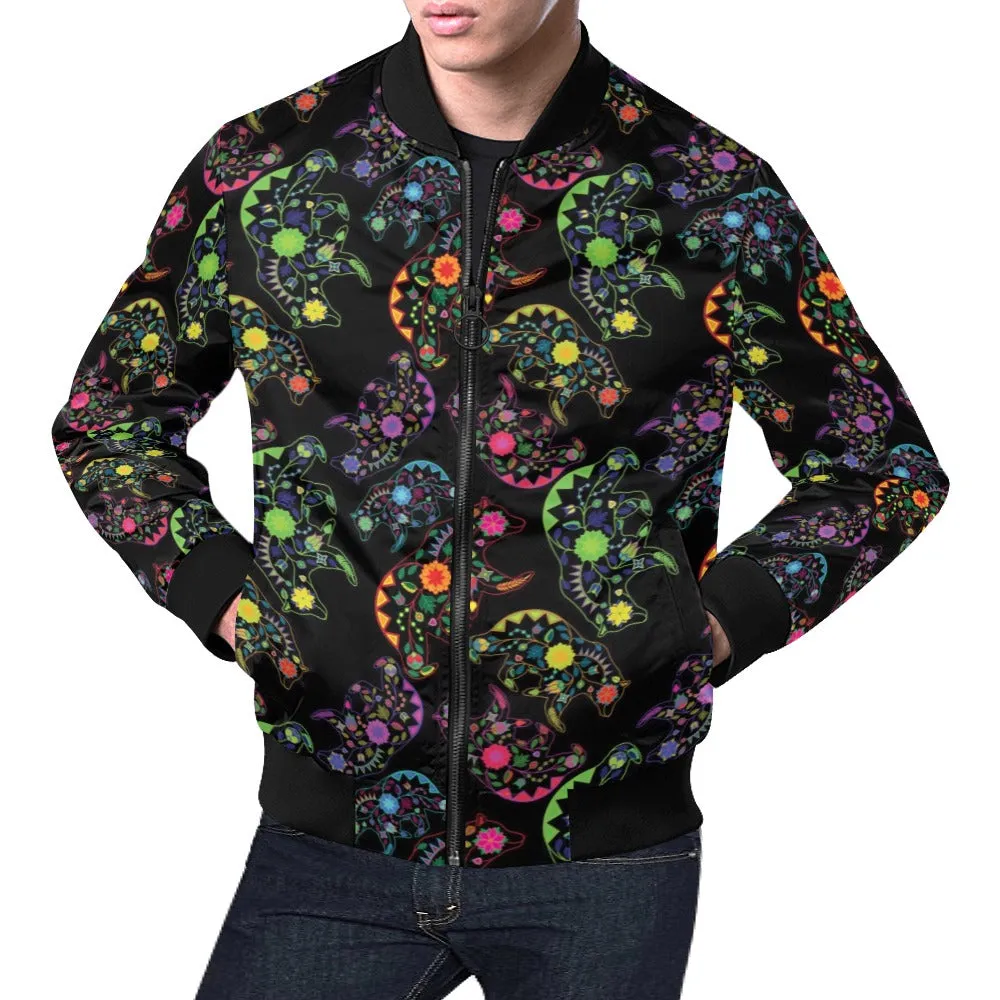 Neon Floral Bears Bomber Jacket for Men