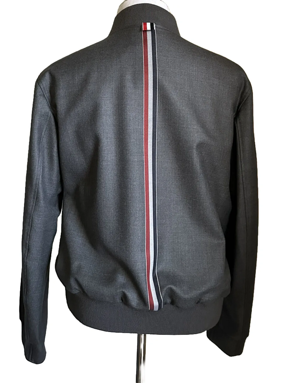 New $1390 Thom Browne Men’s Wool Twill Bomber Jacket Coat DK Gray Size 3 ( L )