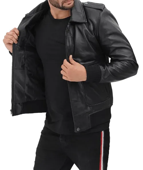 Pesaro Men's Bomber Black Leather Jacket