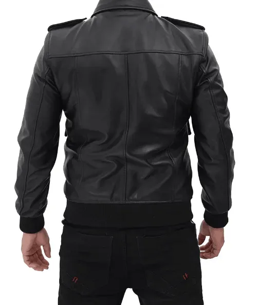 Pesaro Men's Bomber Black Leather Jacket