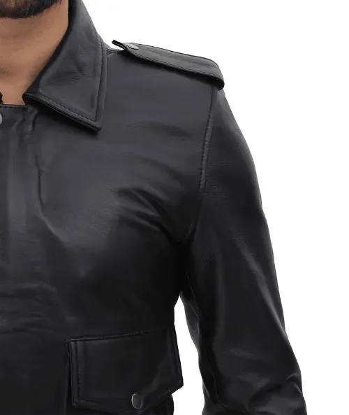 Pesaro Men's Bomber Black Leather Jacket