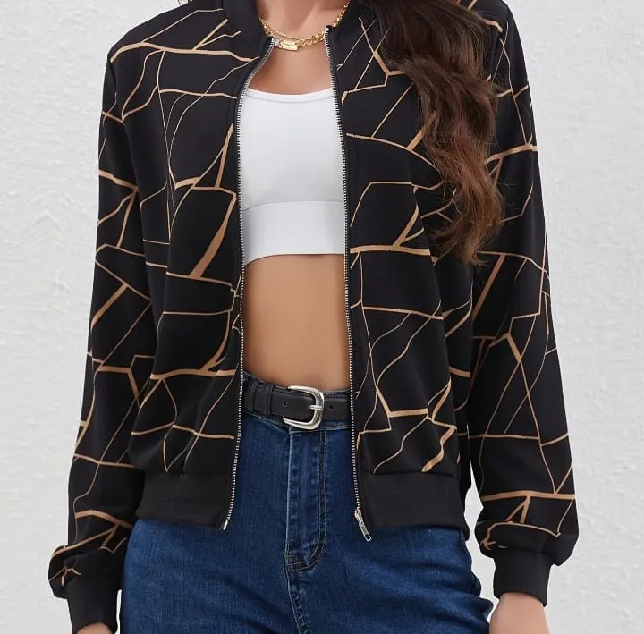 Printed Zip Up Bomber Jacket For Women