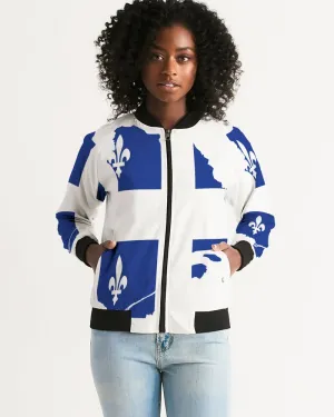 Quebec Map Flag - Drapeau Carte Québec (Fleurdelisé) Women's Bomber Jacket