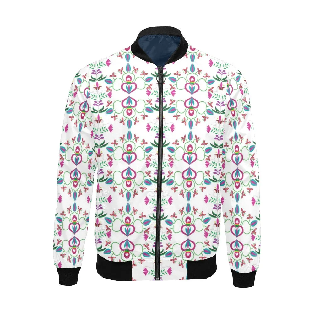 Quilled Divine White Bomber Jacket for Men