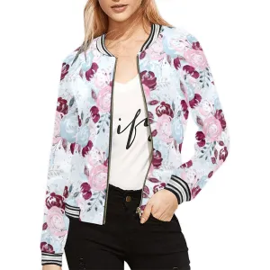 Roses Pink Blue Bomber Jacket for Women