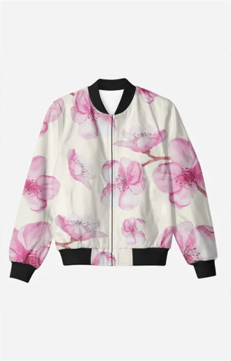 Sakura Florals - Unisex Printed Bomber Jacket with Pockets