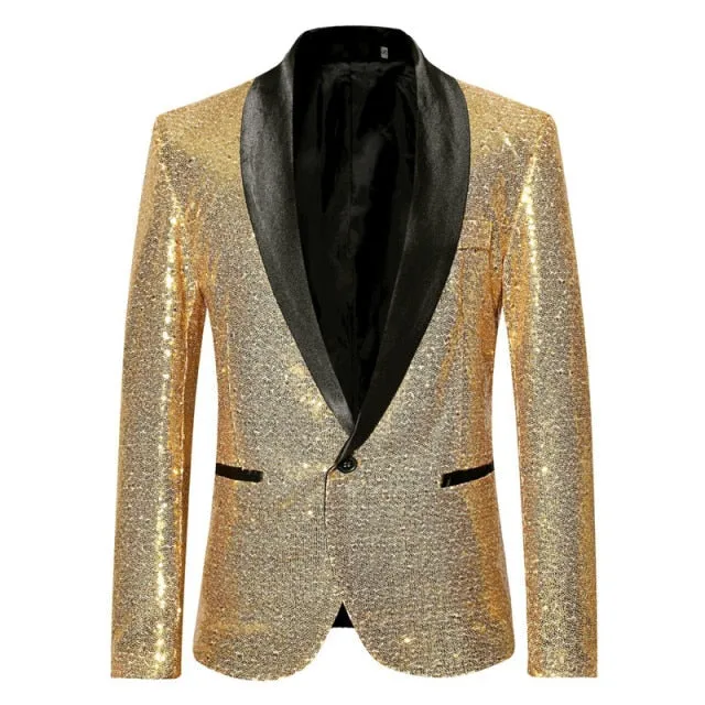 Shiny Gold Sequins Decorated Glitter Blazer