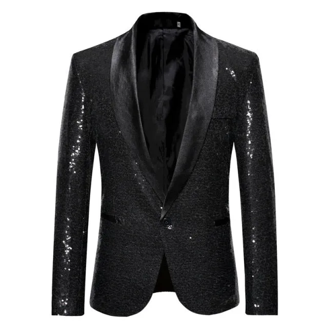 Shiny Gold Sequins Decorated Glitter Blazer