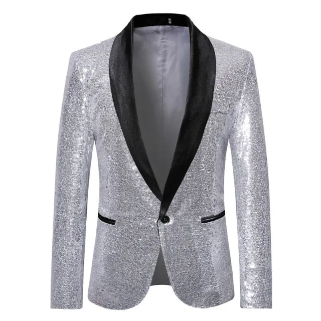 Shiny Gold Sequins Decorated Glitter Blazer