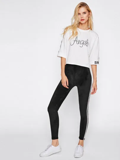 Side stripe velvet leggings