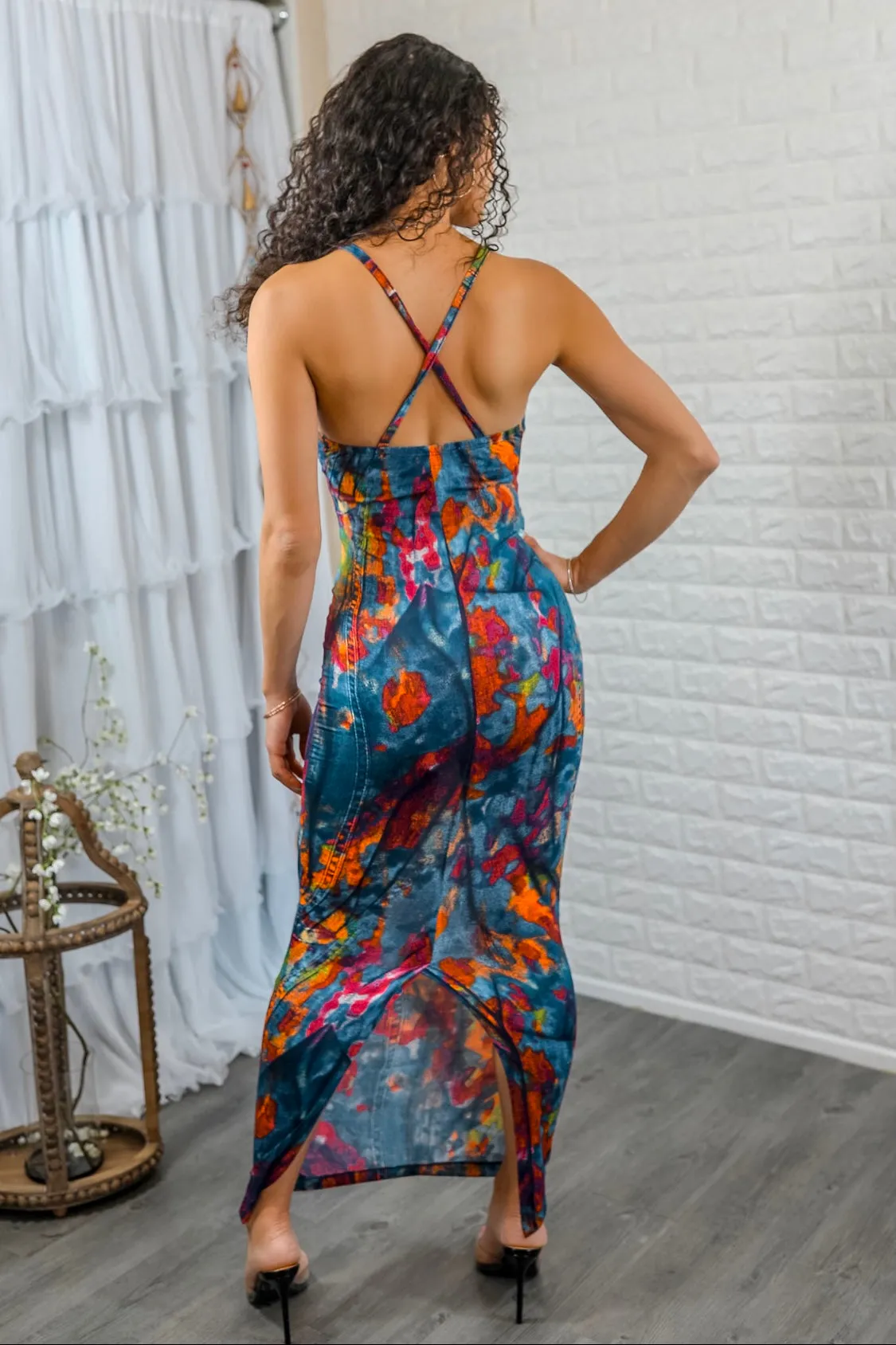 So Iconic Multi Colors Bodycon Maxi Dress