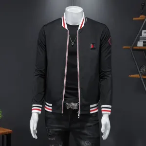 Solid Stripe Border Style Bomber Jacket