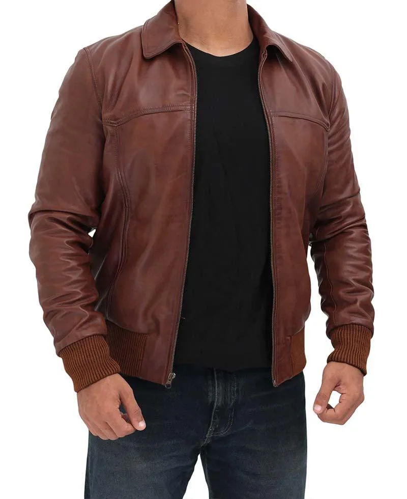 Steven Brown Lambskin Leather Bomber Jacket for Men