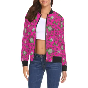 Strawberry Dreams Blush All Over Print Bomber Jacket for Women