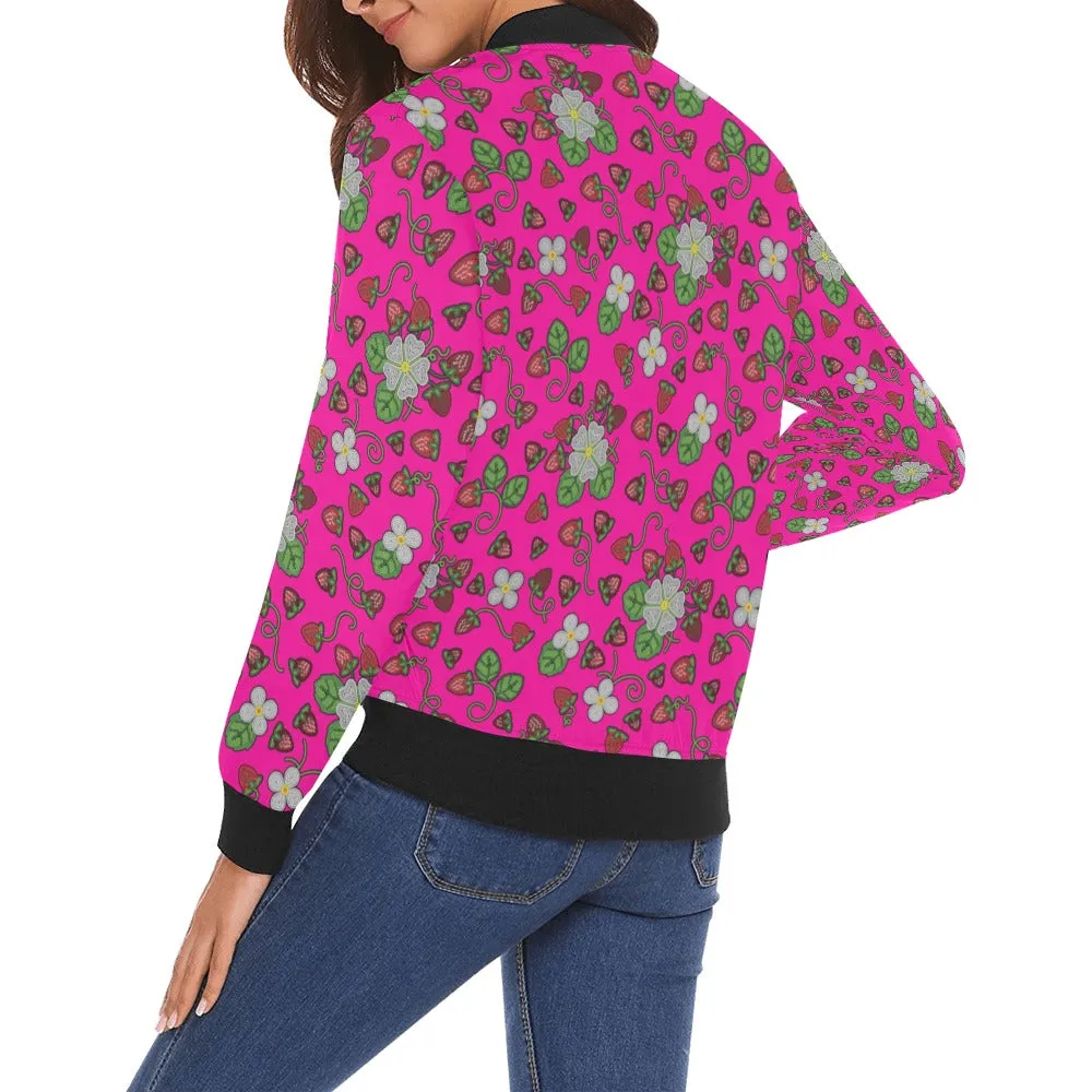 Strawberry Dreams Blush All Over Print Bomber Jacket for Women