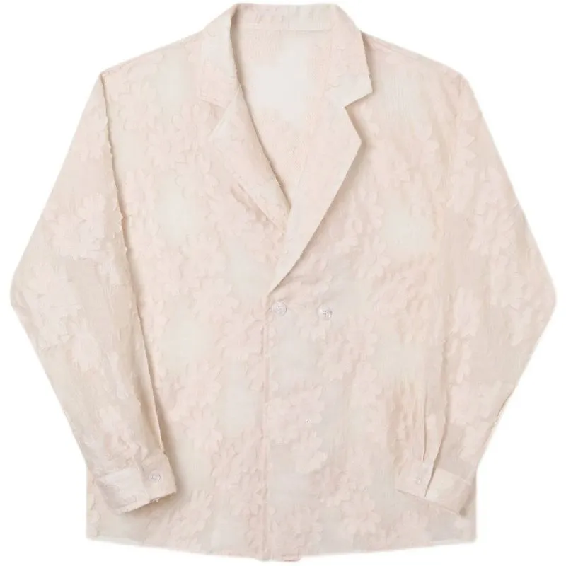 Thin Flower Mesh White Blazer