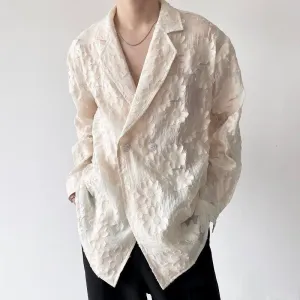 Thin Flower Mesh White Blazer