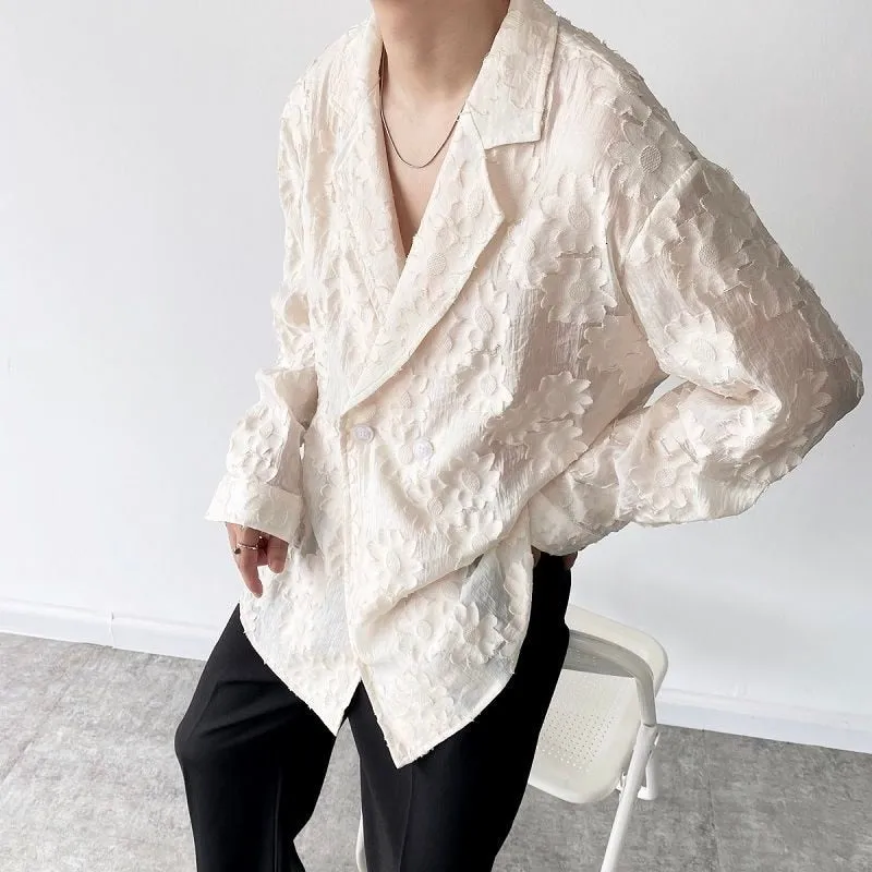 Thin Flower Mesh White Blazer