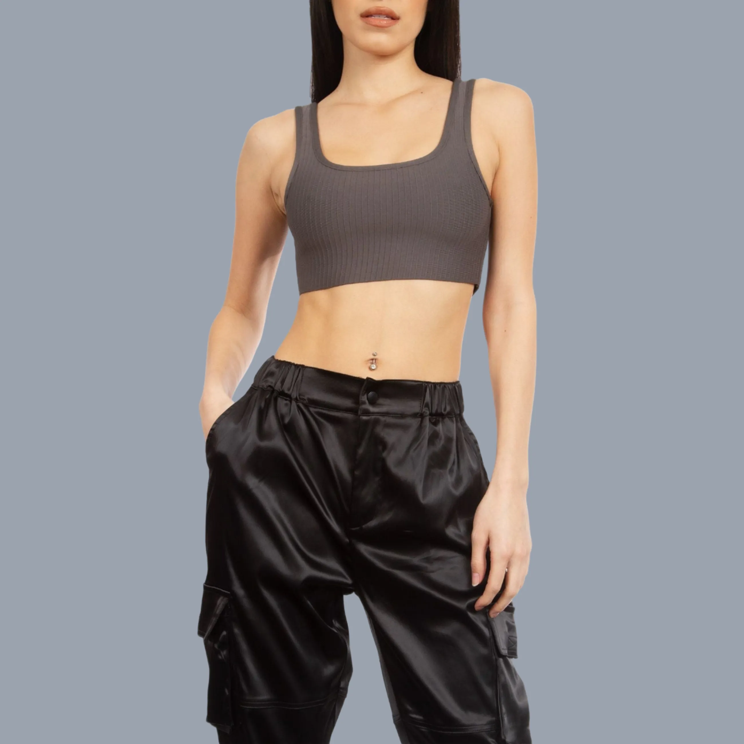 TIC TOC - Satin Cargo -  High Waist Joggers