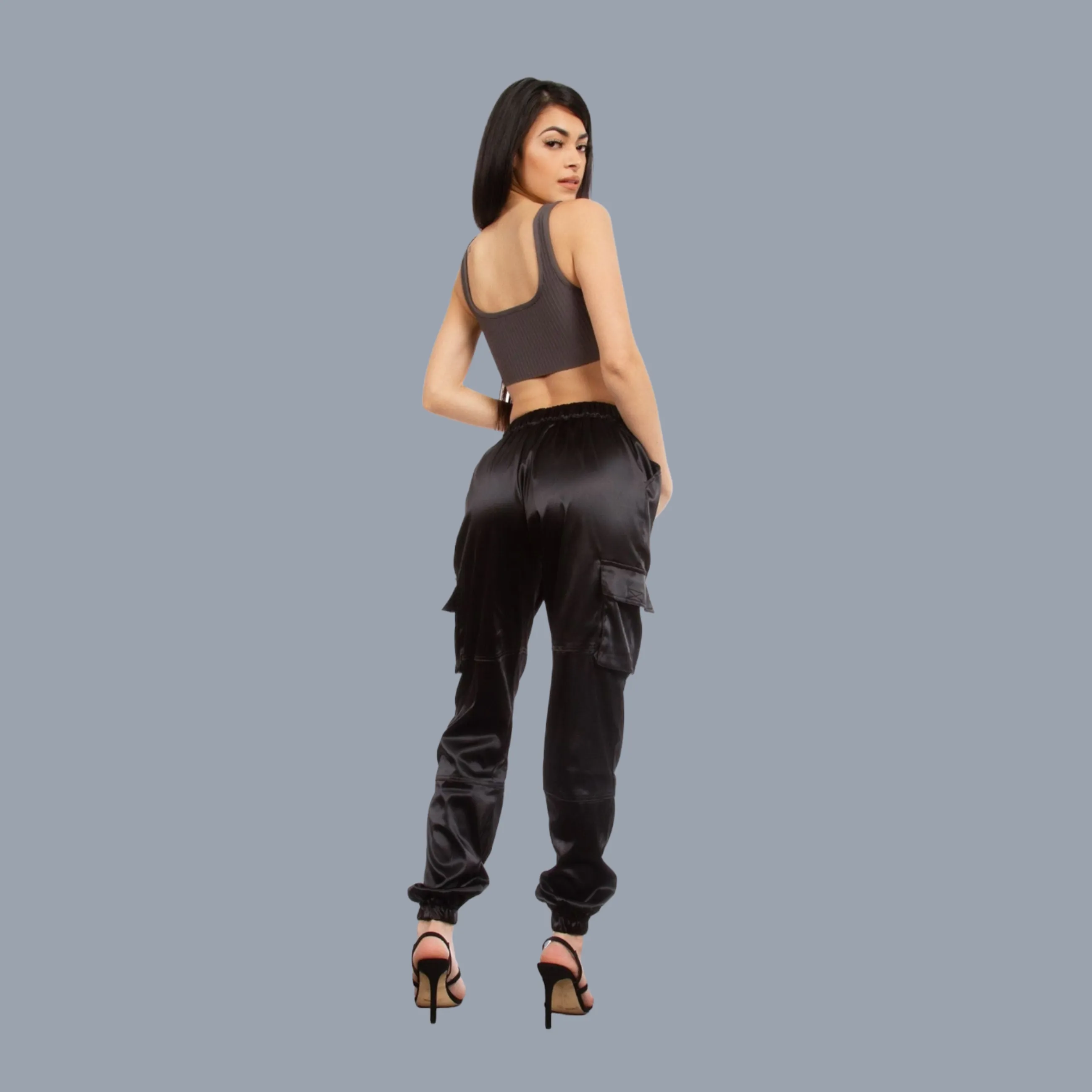 TIC TOC - Satin Cargo -  High Waist Joggers