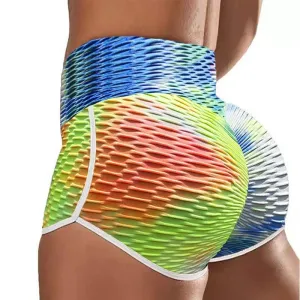 Tie Dye Print High Waist Yoga Shorts